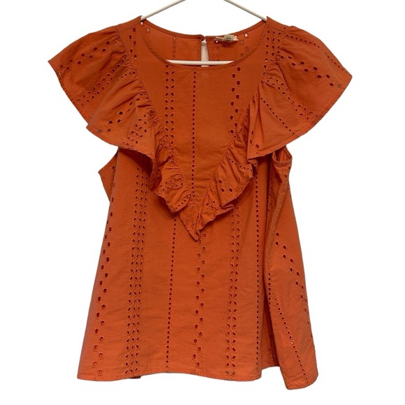 a.n.a Tops - A.N.A ruffle sleeve/ sleeveless eyelet coral boho top- Size L